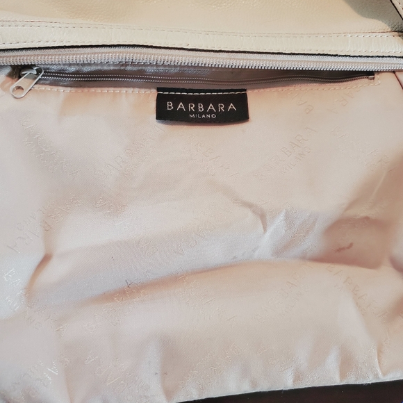 Barbara Milano Cream Snakeskin Print Trim Satchel Shoulder - Picture 11 of 12